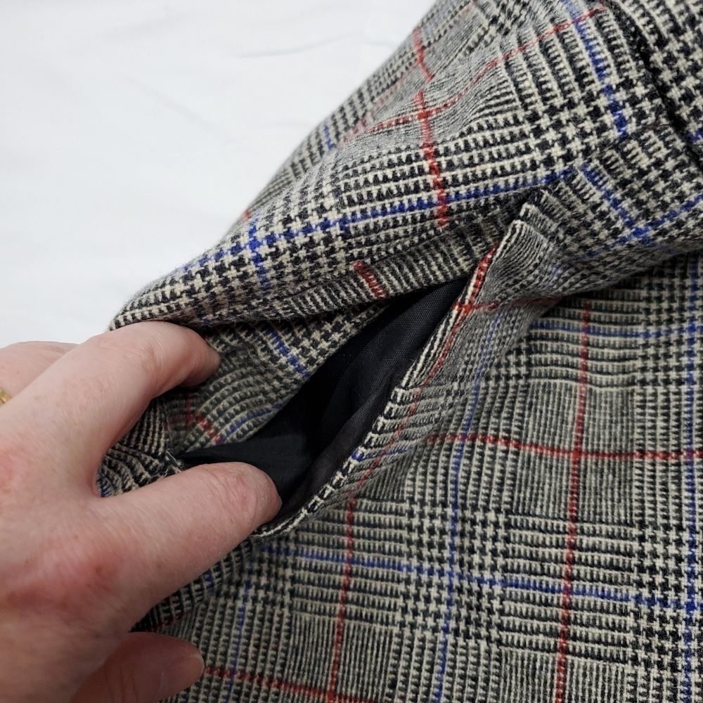 VINTAGE 80s skirt set dark academia wool plaid one button blazer suitM - Picture 10 of 16